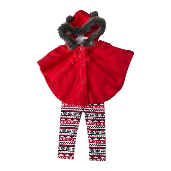 Little Lass Girls Teddy Hood Cape with printed tights set